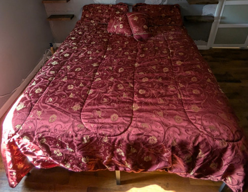 Burgundy gold satin - gold, jacquard