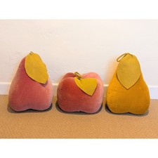 3 Large Velvety Fruit Cushions Big Pink Apple Pear Yellow Pear Hanging Props