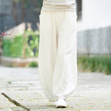Women Cotton Linen Boho Elastic Waist Long Trousers Loose Harem Pants Size 8-20