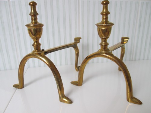 Pair vintage brass fire dogs - vintage,