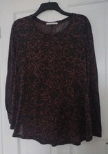 PERUVIAN CONNECTION BROWN & BLACK 'BURNOUT' FABRIC TUNIC TOP SIZE SMALL -UK 8-10