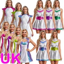 UK Womens Space Alien Costume Holographic Cutout Shiny Metallic Robot Dress-up