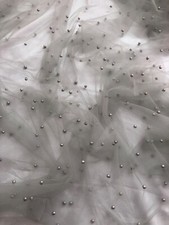 ELEGANT SOFT PEARL BEADED BRIDAL LACE FABRIC TULLE NET 60” WIDE DRESS SCARVES
