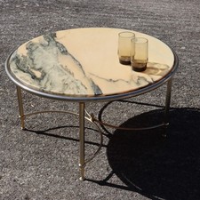 Vintage Marble & Brass Coffee Table-Maison Jansen Lounge Table-Cocktail Table-70s