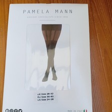 Pamela Mann Plain Stripe Suspender Tights Black Size 28-32 BNiP