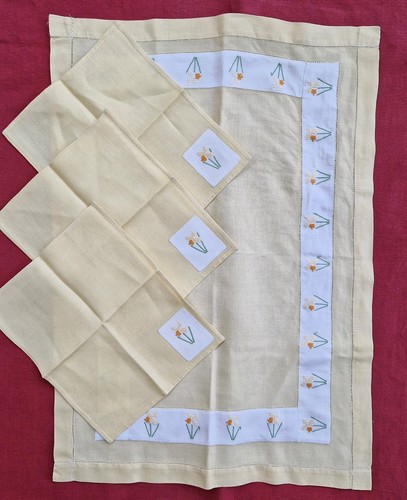 Vintage linen place mat 3 - place, &