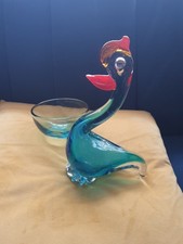 Vintage Hand Blown Murano Style  Glass Chicken Cockerel Rooster Figure set