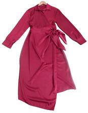 Boohoo Red Satin Wrap Dress Elegant Deep Long Collar V Neck Long Sleeve Size 10