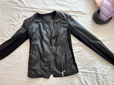 Women’s Pinko Leather Jacket With Jersey inserts - Size UK 6 Black Made in Italy