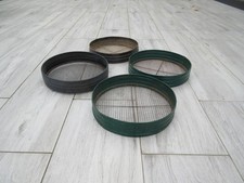4 old weathered rusty green & black coated garden riddles sieves prop display