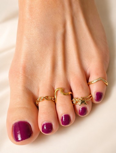14k gold toe rings set - gold,