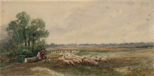 Norman Bradley - Watercolour Painting - Sheep Tending - Early 20th Century