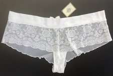 La Senza Luxury Embroidered Satin Short Knickers UK 14 White BNWT