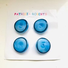 4 x Vintage PATRICIA ROBERTS Glass Buttons 1980s 1990s Blue Rare
