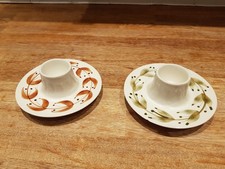 Jersey Pottery Eggcup Plates Pair Decorative Floral Leaf Ceramic Vintage