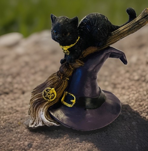 Black cat wiccan hand painted - black,