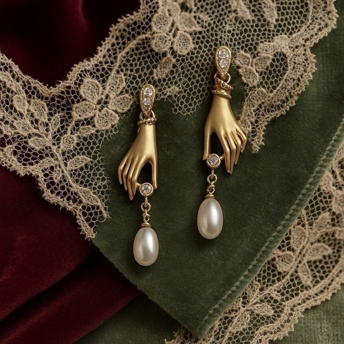 Hand earrings zircon pearl - earrings,