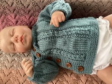 2 Hand Knit Baby Boys Side Fasten Cardigans 1 Steel Blue 1 Camel Newborn