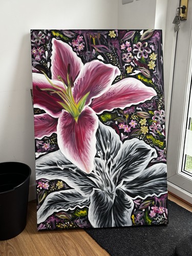 Hand painted pink lily artwork - lily,