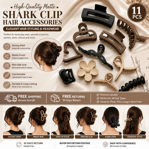 11pcs matte hair claw - claw, clips