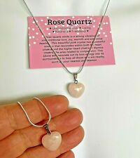 Rose Quartz Heart Necklace pendant Crystal Gemstone Spiritual + card +gift bag