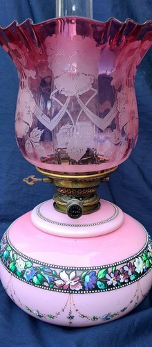 Antique oil lamp cranberry - antique,