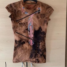 Punkyfish Women Short Sleeve Tye Dye T Shirt Brown/black S Uk8