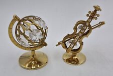 Two Gold Coloured and Crystal Figurines. Vintage Violin and Spinning Globe