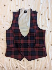 Avail London Tartan Waistcoat M Mens Double Breasted Button Up Full Lined Check