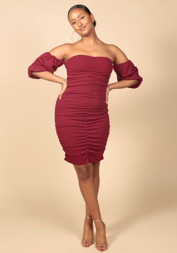Wine ruched mini dress - ruched,