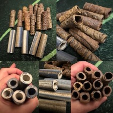 16 Ancient Long Rod Shaped Handcrafted Pottery Beads, Glass Rod Beads, Unique