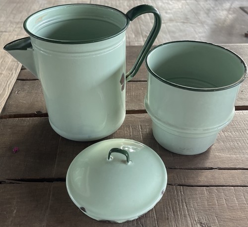 Vintage mint green enamelware - vintage,