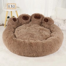 Calming Plush Dog Bed Bear Paw