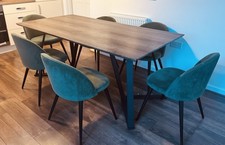 Table and 6 Dark Green Chairs Set In Good Condition Collection Only Doncaster