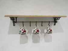 Rustic Solid oak/cast iron Kitchen Pantry shelf pot Pan mug cup rack Traditional