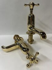 Original Reclaimed Antique Edwardian Refurbished Pair Brass Bath Sink Taps AF105