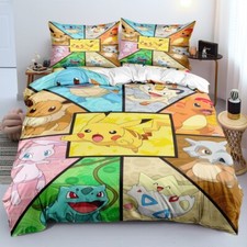 Pokemon Pikachu 3D Quilt Duvet Cover Bedding Set Single/Double + Pillowcase Sets