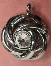 Pendant Silver-tone Glass Centre Rhinestone Whirly Swirly Design