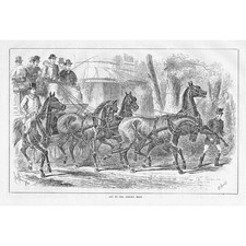 Carriage & Horses off to the Opening Meet - Antique Print 1883