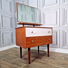 Retro Vintage Mid Century Modern Danish Teak Dressing Table Dresser Mirror Back