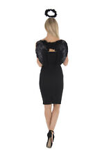 Dark Fallen Angel Black Feather Halo & Wings Costume