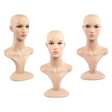 Female Mannequin Head Bust Display with Makeup Wig Head Stand with Shoulder