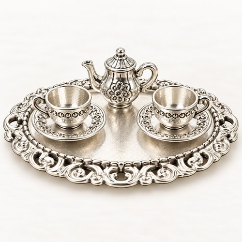 Ornate metal tea set - metal,