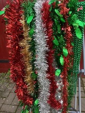 Job Lot Of Various Xmas Tinsel Lengths Holographic Holly Stars Bells & Beads
