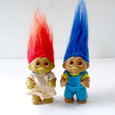 Pair of Vintage Retro 1985 Original Dam 'Good Luck' Troll Dolls With Outfits.