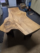 Olive Ash Coffee Table With Hand Forged Base