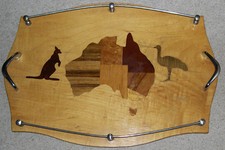 Proud's Australian Timbers Decorative Inlaid Wooden Cedar Tray + Timber Info.