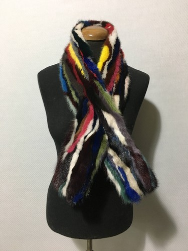 Colorful real mink fur scarf - colorful,
