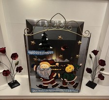 CHRISTMAS THEMED THREE PANEL FOLDING METAL & MESH FIREGUARD/ FIRE SCREEN XMAS