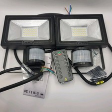 2 Pack Outdoor Motion Sensor LED Flood Lights With Remote Control IP66 25W